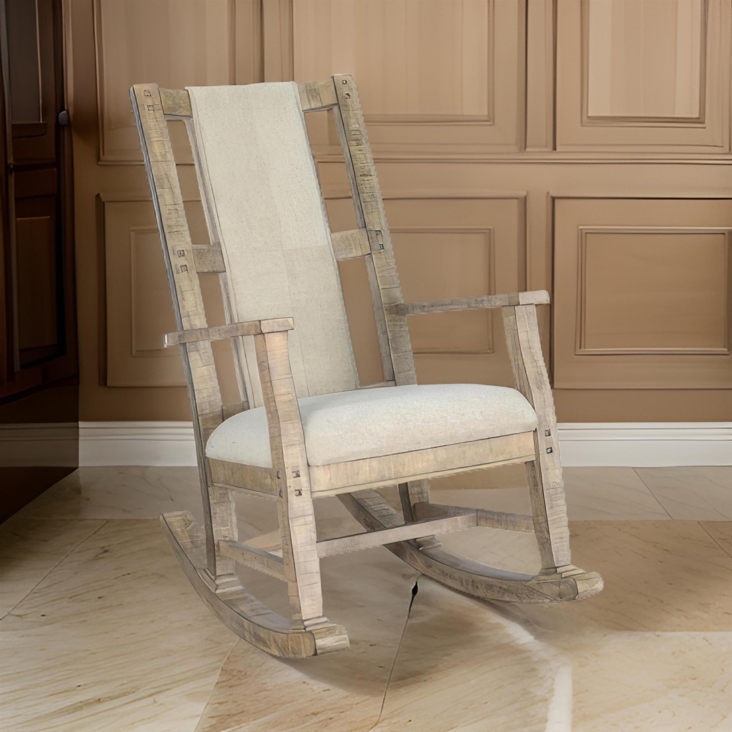 Rena Rocking Chair, Cushion Seat and Back, Brown Mahogany Mindy Wood