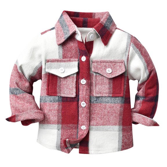 GYRATEDREAM 3M-7T Boys Girls Flannel Plaid Shirt Jacket Long Sleeve Lapel Button Down Pocketed Shirts Regular Fit Casual Fall Coat