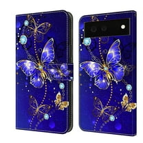 Mantto for Google Pixel 6 Wallet Case for Women Men,Fashion Painted Pattern PU Leather Magnetic Clasp Flip Protective Case with Kickstand Credit Card Slots Phone Case,Diamond Butterflies