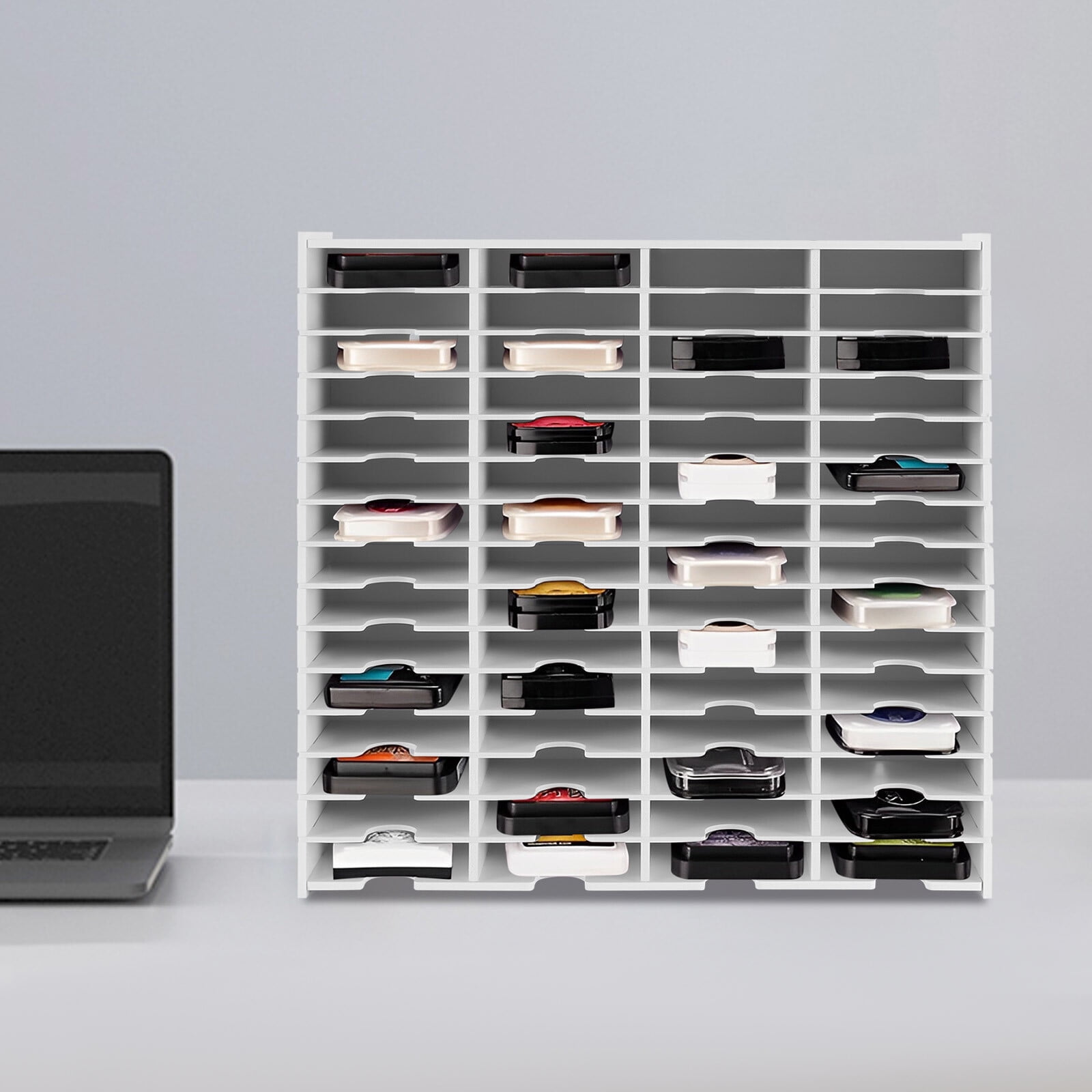 60-Slot PVC Sheet Storage Holder Stamp Pad Organizer Ink Pad Storage Rack White