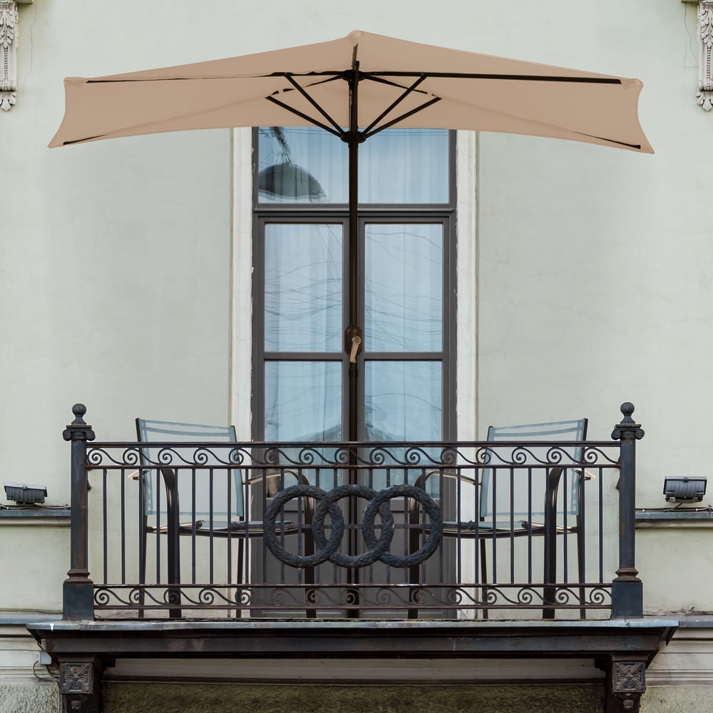 Pure Garden, Half Round Patio Umbrella, 9 ft. Aluminum, Easy Crank