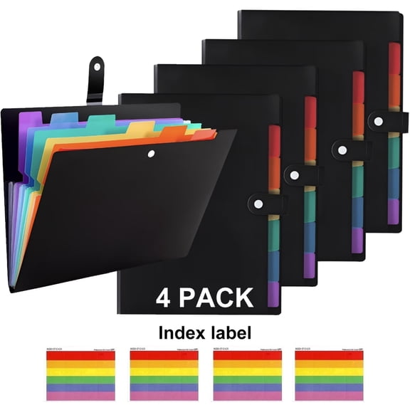 PUCACHI 7-Pocket Expanding File Folder 4-Pack, Letter Size Accordion Tabs Organizer for Office School