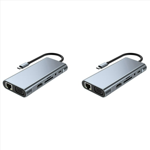 2X Estación de Acoplamiento USB C HUB 11 en 1 Adaptador HUB Compatible con A Tipo C 4K Hub USB-C A VGA RJ45 PD 100W