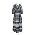thumbnail image 3 of Theia V-Neck 3/4 Sleeve Zipper Back Stripe Print Embellished Organza Dress-BLACK WHITE / 4, 3 of 4