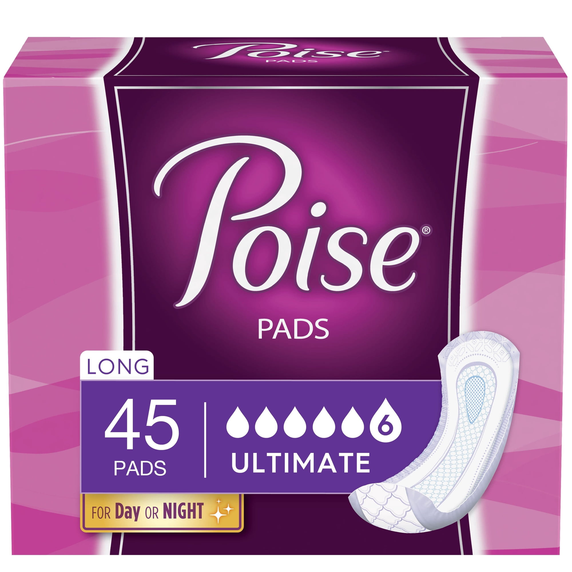 Poise Postpartum Incontinence Pads for Women, Ultimate Absorbency, Long, Original Design, 45 Count
