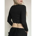 thumbnail image 5 of Cenuakty Women Lace Trim Shirt Grunge Ribbed Long Sleeve U Neck Crop Tops Trendy Mesh Patchwork Tee, 5 of 6