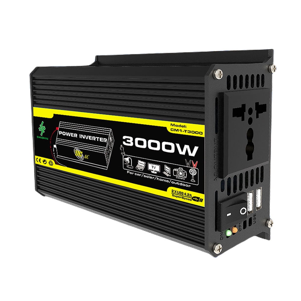 Inversor Coche 3000W Convertidor Corriente USB Dual 3000W (Negro 12V A ...