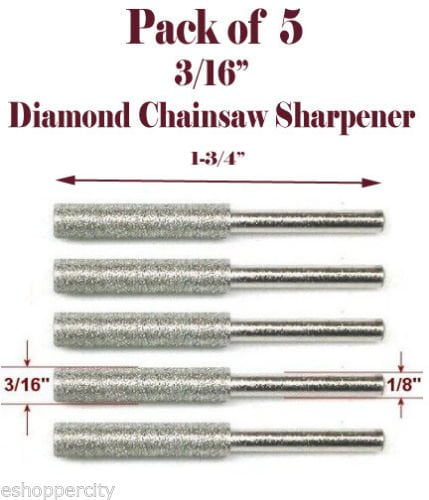 MTP Brand MTP Tm 5pc 3/16' Diamond Chainsaw Sharpener Burr Stone File Fits Dremel 1453 Craftsman Chicago Black & Decker Husqvarna Ryobi Echo Poulan Gas / Electrical Chain Saw