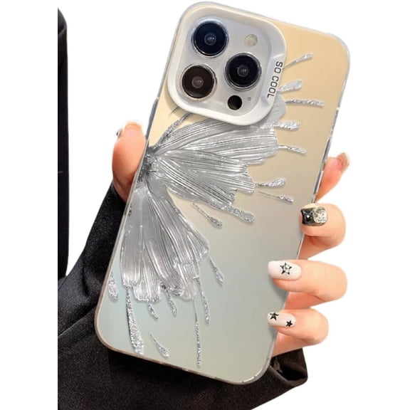 Silver foil Plating Butterfly Hard Phone case, Frosted Texture, Anti-Drop, Fashionable Design for iPhone 15 14 13 12 11 Pro Max Plus XS XR X 7 8 Phone Case (P1,iPhone 11 Pro)