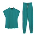 thumbnail image 3 of Conjunto de uniforme médico para mujer, escote en V, lavable a máquina, cómodo. Color Azul M, 3 of 9