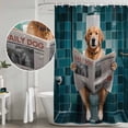 thumbnail image 4 of Polyester Fabric Funny Dogs Shower Curtain, Animal Sitting on Toilet Reading Newspaper Waterproof Bathtub Curtain Bathroom Decor Set with Hooks 72 x 72 Inches, 4 of 6