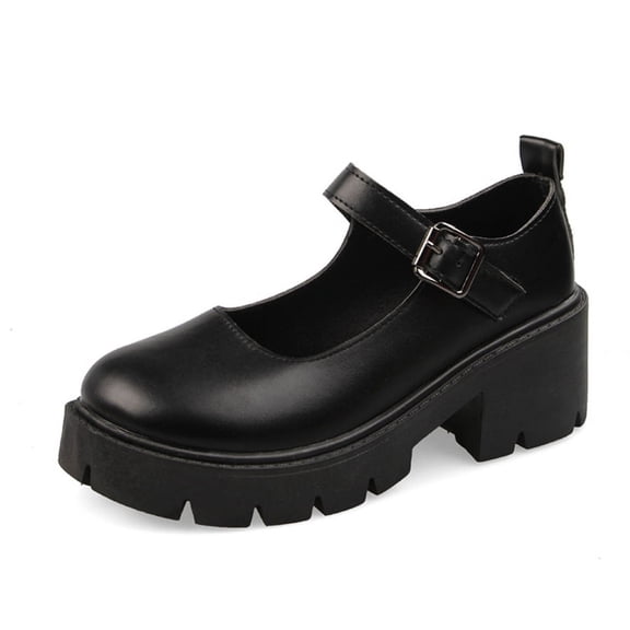 KAQ Women's Platform Mary Janes Chunky Heel Ankle Strap Uniform Dress Shoes Heeled Gothic Lolita Oxfords