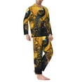 thumbnail image 2 of KLL Elegant Gold Leaf Peacock Sleepwear Mens Flannel Pajamas,Long Cotton Pj Set, 2 of 7