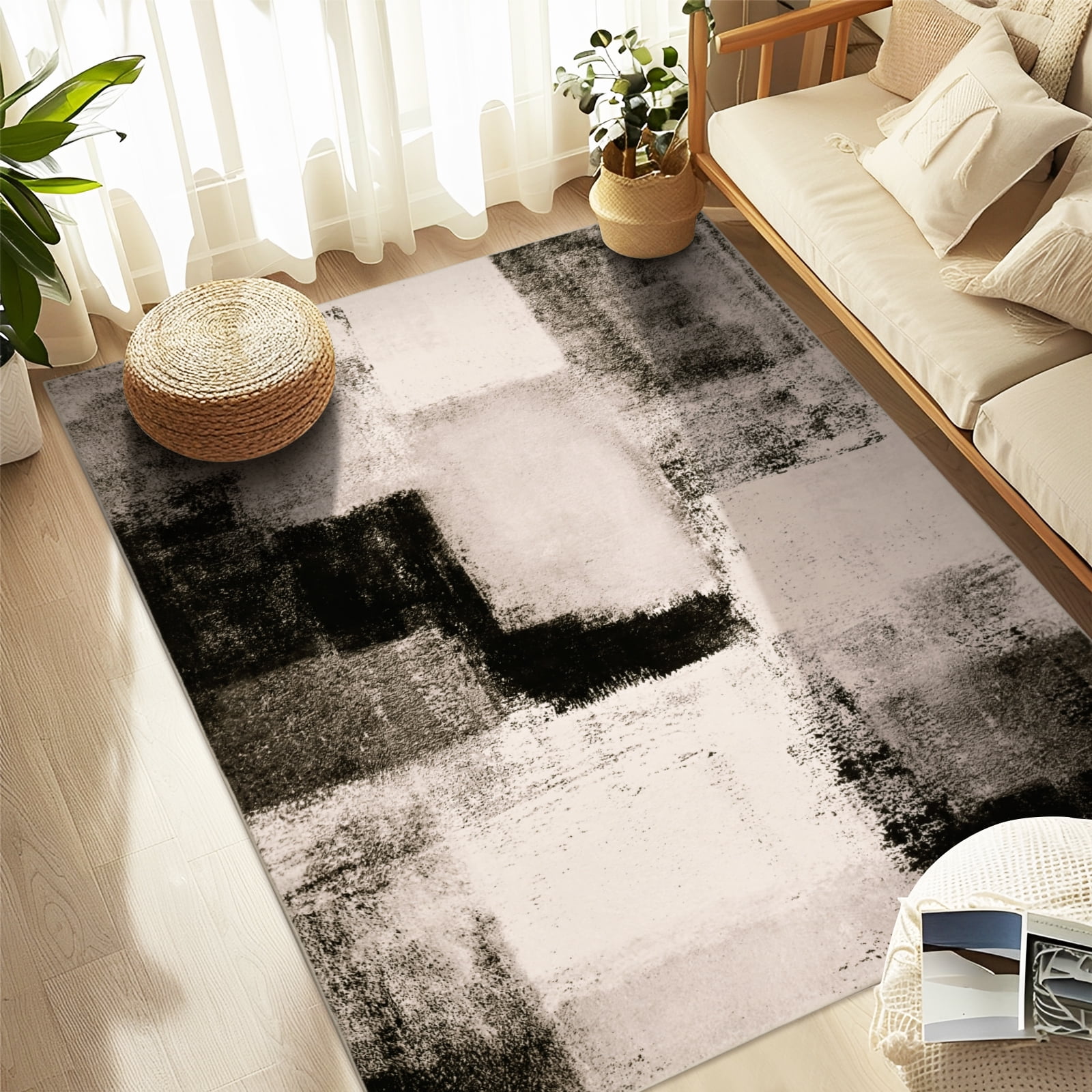 Bleum Cade 5x7 Abstract Area Rugs for Living Room, Modern Washable Rugs Non Slip Dining Room Rug, Soft Low Pile Bedroom Rug, Stain Resistant Indoor Rugs Carpet,Brown