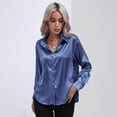 thumbnail image 4 of Women's Blouse Satin Silk Shirts Button Down Shirts Casual Loose Long Sleeve Office Work Tunic Tops, 4 of 6