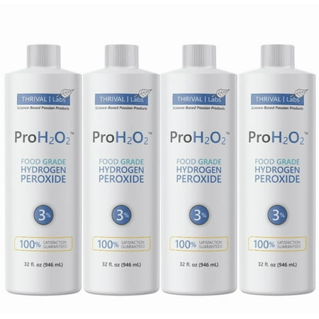 ProH2O2 Food Grade Hydrogen Peroxide 3%, First Aid and Natural Cleaner, Refill, 32 Fluid Ounces (Pack of 4)
