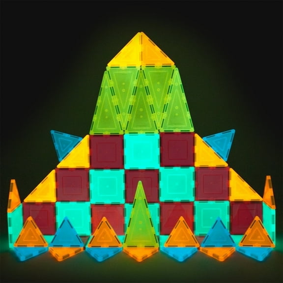 PicassoTiles Magnetic Tiles for Kids – 60PCS STEM Construction Glow in the Dark Building Blocks Toy Set