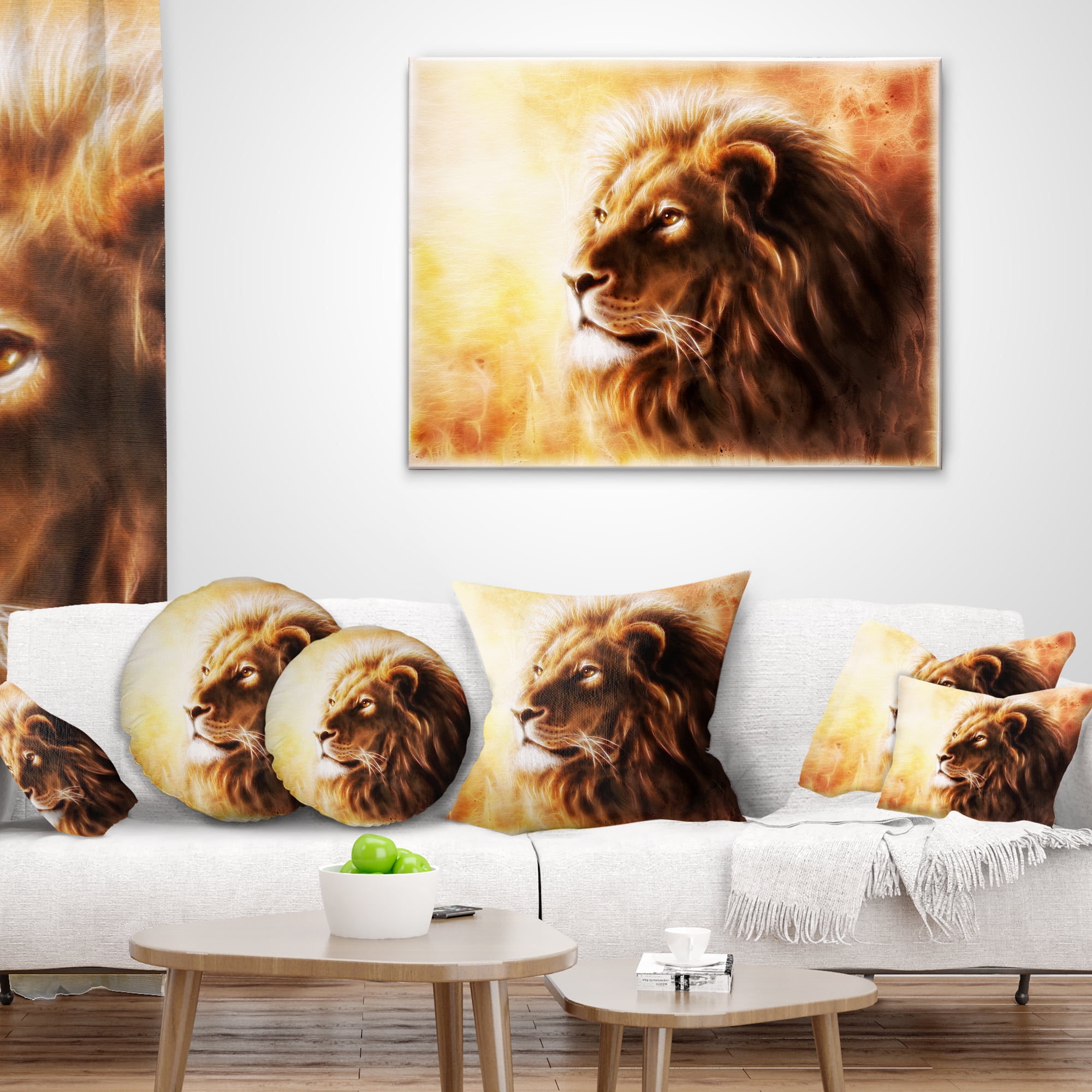 Designart Brown Lion Fractal - Animal Throw Pillow - 18x18