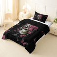 thumbnail image 2 of Homewish Spooky Halloween Skull Twin Comforter Sets,Pink Rose Floral Butterfly Bedding Set,Black Reversible,2pcs,1 Comforter and 1 Pillowcase, 2 of 7