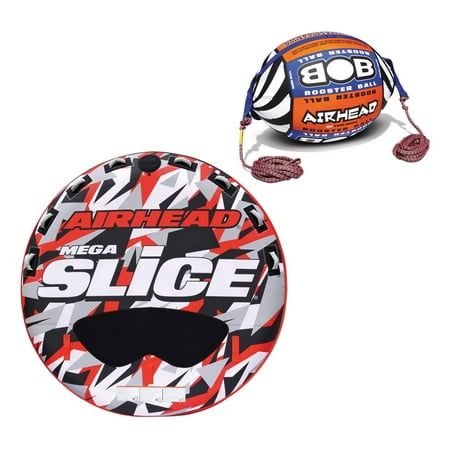 Riders Ball - Airhead Mega Slice Inflatable 4 Rider Towable Tube Raft with Buoy Booster Ball