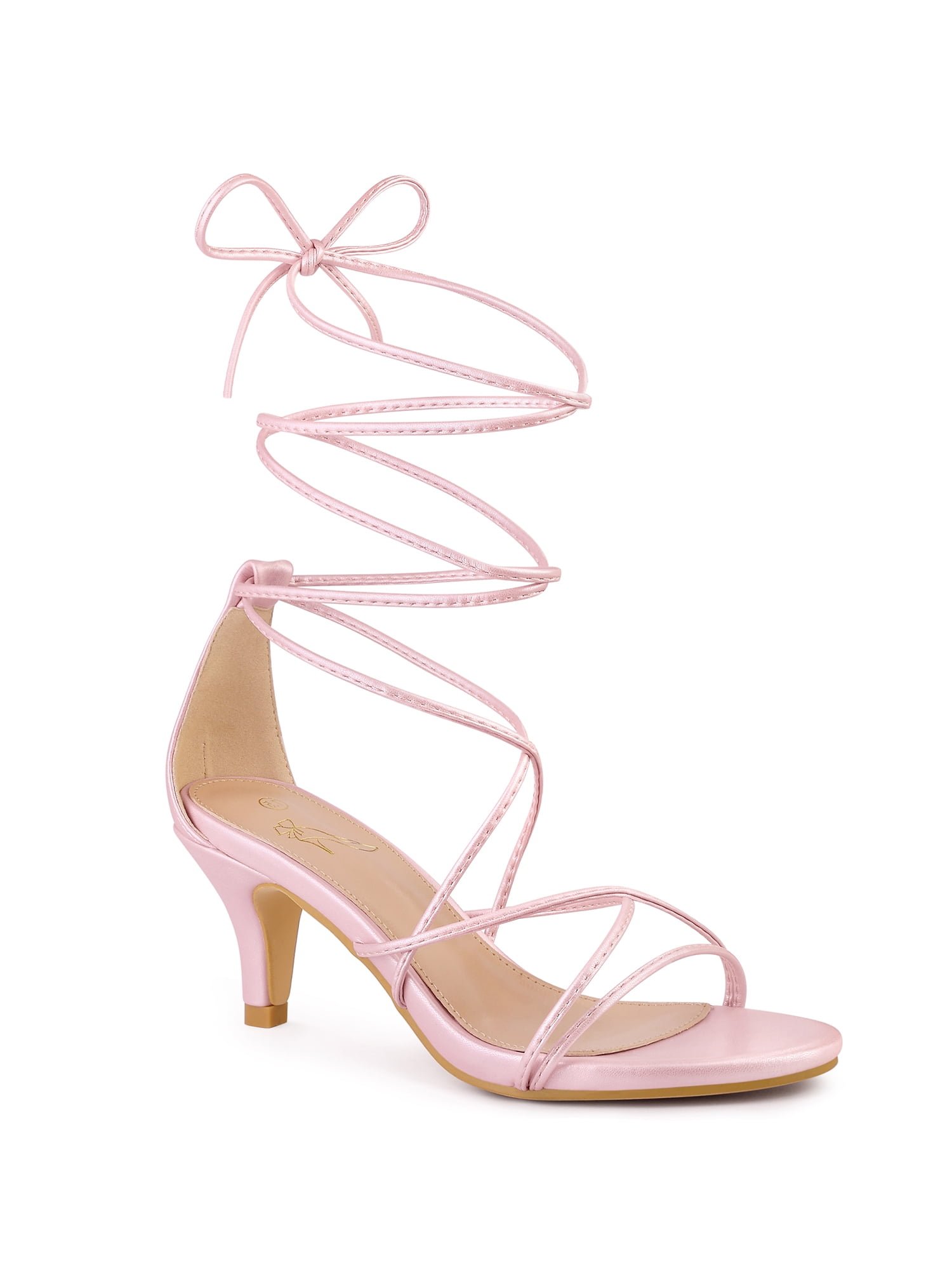 Unique Bargains Strappy Kitten Heel Lace Up Sandals for Women Bling Pink  (Size 6) - Walmart.ca
