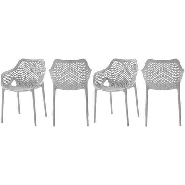 Pemberly Row Chaise de Salle à Manger d'Extérieur Moderne Grise pour Patio (Ensemble de 4)