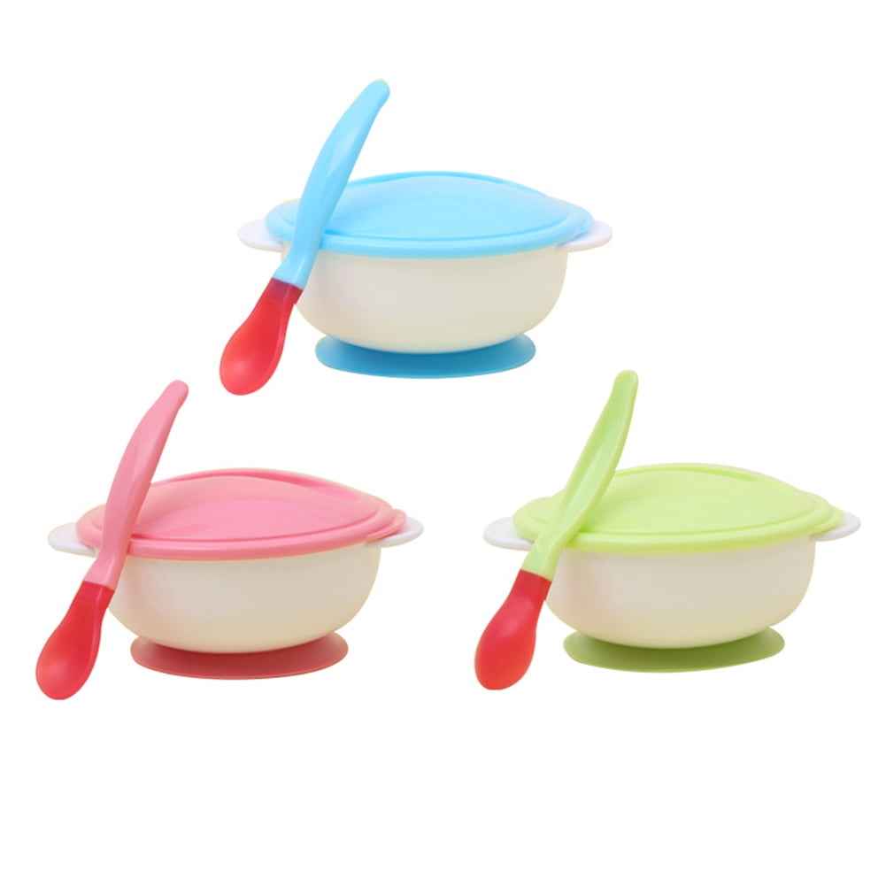 SPRING PARK Silicone Baby Bowl with Temperature Spoon Lid Feeding ...