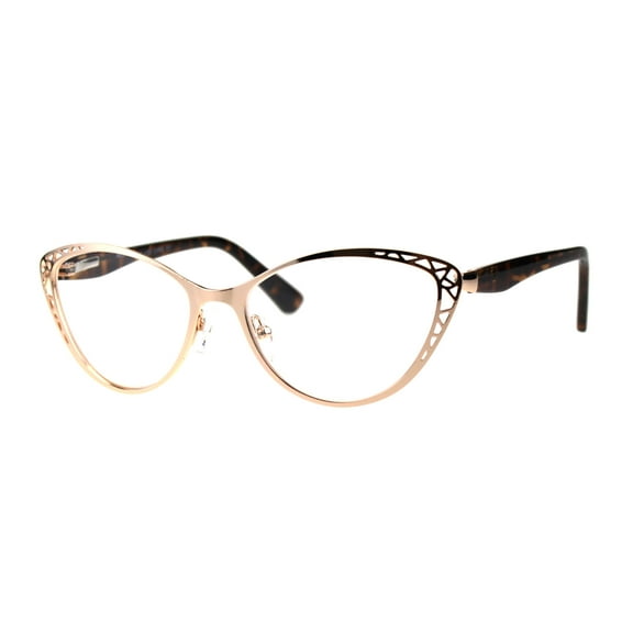 Womens Metal Rim Cat Eye Diecut Deco Powered Reading Glasses Rose Gold 1.0