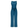 thumbnail image 7 of Womens One Piece Jumpsuits Casual Sleeveless Straps Crewneck Wide Leg Pants Jumpers With Belt, 7 of 7