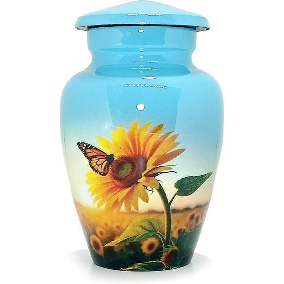 UR Keepsake Urn –Sunflower with Butterfly Keepsake Cremation Urn for Human Ashes with Velvet Box & Velvet Bag-Mini Keepsake Urn - Affordable Keepsake Urn (3 cu.in)
