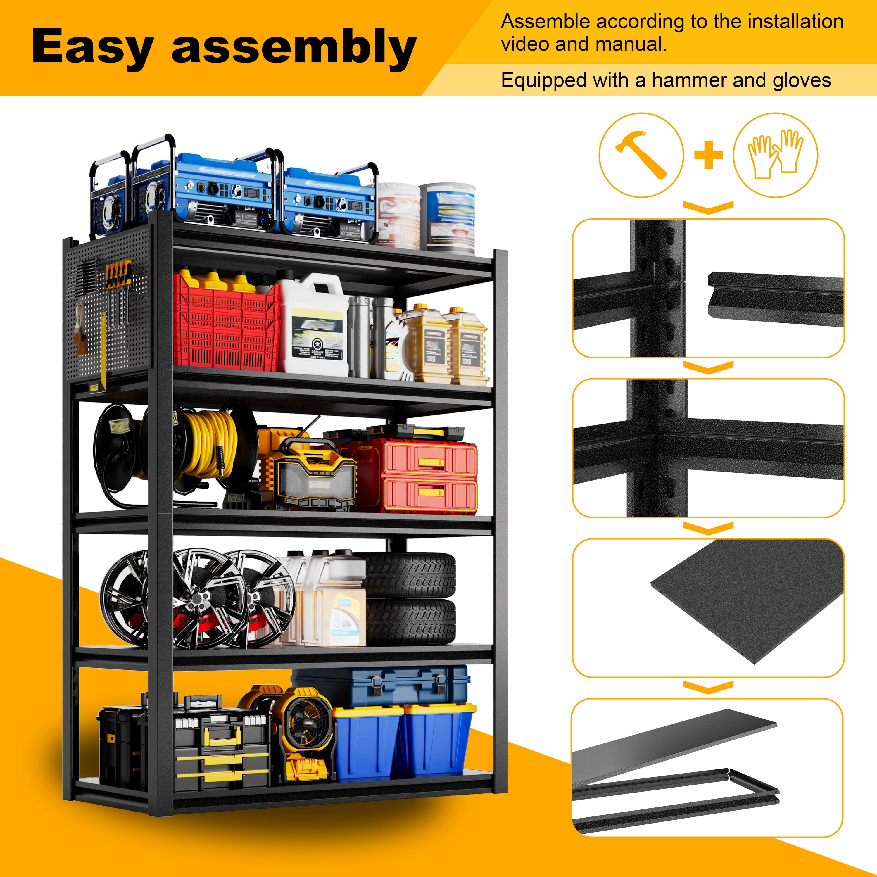 Heavy Duty Garage Shelving Units 72"H48"W24"D, 5-Tier Steel Adjustable Metal Storage Shelves,3000 lbs Industrial Rack for Garage Organization,Basement,Warehouse,Workshop,Utility Shelving for Tools