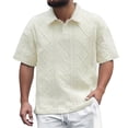 thumbnail image 2 of Men Polo Shirts Short Sleeve Button Down Polo Tees Loose Fit Beige Vacation Shirts for Men, 2 of 7