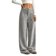 thumbnail image 2 of Hsovts Women's High Waist Wide Leg Sweatpants, Drawstring Elastic Waist Loose Casual Lounge Trousers With Side Pockets For Daily Wear Gray L, 2 of 7
