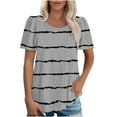 thumbnail image 1 of Plebaso T-shirts à Oeillets pour Femmes, Rayés, Manches Courtes, Décontractés, Col Ras du Cou, Mode Été, Chemisiers, Hauts, 1 of 6