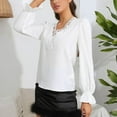 Womens Casual Lace Paneled V Neck Ruffled Blouse Puff Bell Long Sleeve