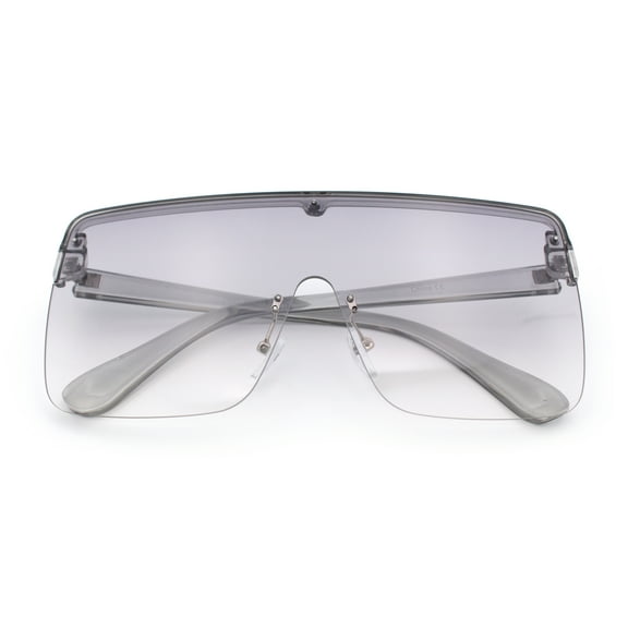 Minimal Oversized Half Rim Shield Flat Top Plastic Mafia Mogul Sunglasses Slate - Grey Clear