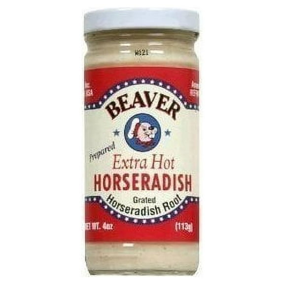 Beaver Brand Extra Hot Horseradish 4 oz glass jar (Pack of 12)
