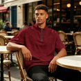 thumbnail image 7 of Domzest Mens Quater Zip Stand Collar Shirt Short Sleeve Lightweight Pullover Summer Casual Breathable Solid Shirts Wine S, 7 of 7