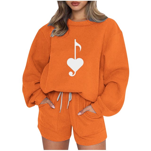 Puntoco Conjunto De Sudadera Con Pantalón Y top De Cuello Redondo De Manga Larga Informal Estampado Para Mujer Naranja M