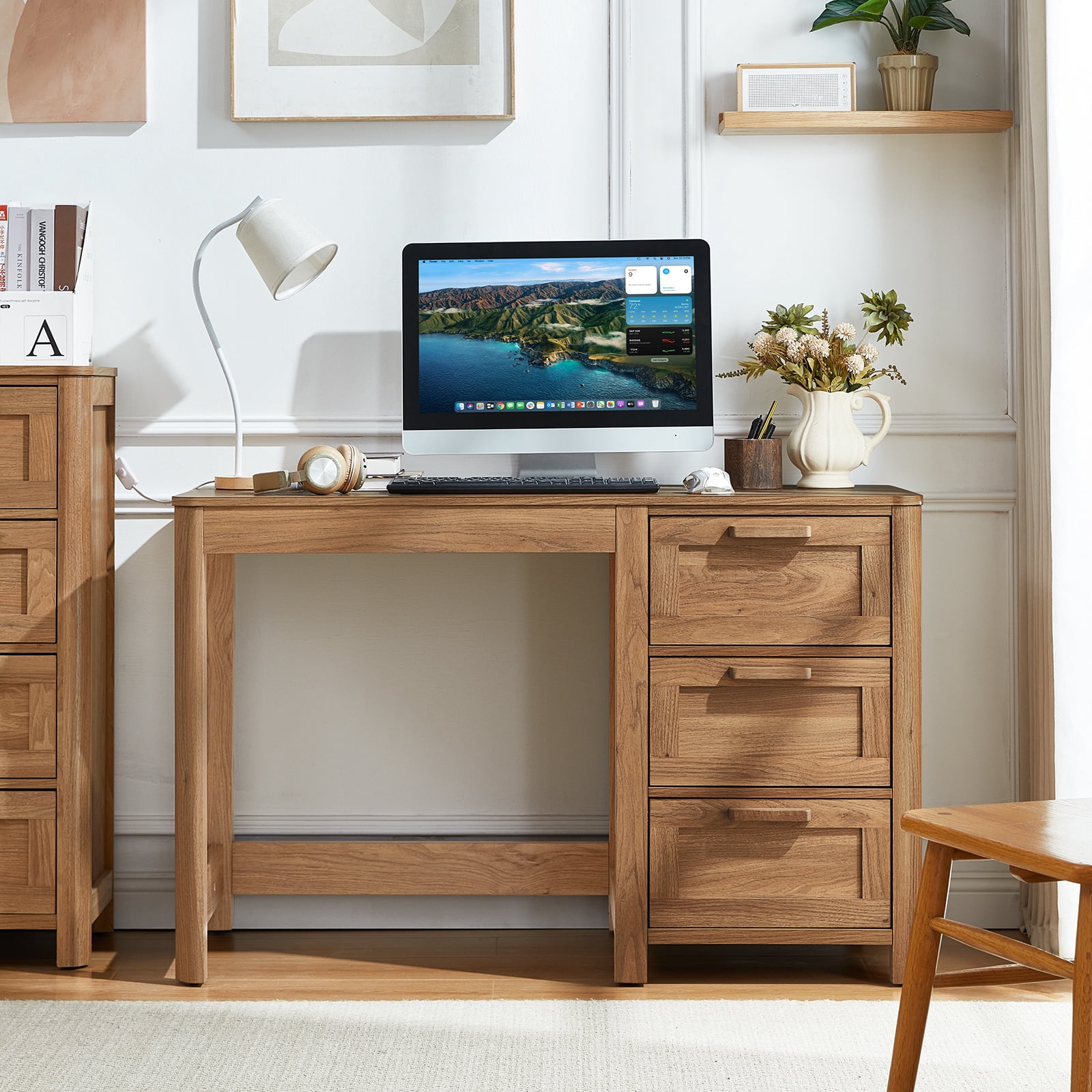Leyaoyao 48" Computer Writing PC Desk Home Office with Storage Drawers, Modern Laptop Desk Workstation for Bedroom, Dark Wood