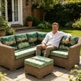 thumbnail image 6 of 4PCS Printed Outdoor Patio Seat Cushion Cover, Waterproof Stretch Wicker Sofa Cushion Slipcover, Floral Geometric Pattern Furniture Cushion Protector for Garden Rattan Chair 27.56x25.2 Inch, 6 of 8