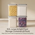 thumbnail image 5 of 4 Pack Large Food Storage Containers 5.2L / 175oz, BPA Free Plastic Airtight Canisters for Flour, Sugar, Baking Supplies, Rice with Lids,Come with free Labels And Marker, 5 of 11