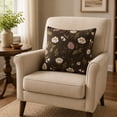 thumbnail image 6 of LOWLHOME Velvet Embroidered Floral Brown Decorative Pillow, 18" x 18", Embroidered Floral Decorative Cushion, Soft Square Accent Pillow for Bedroom Living Room, 6 of 6
