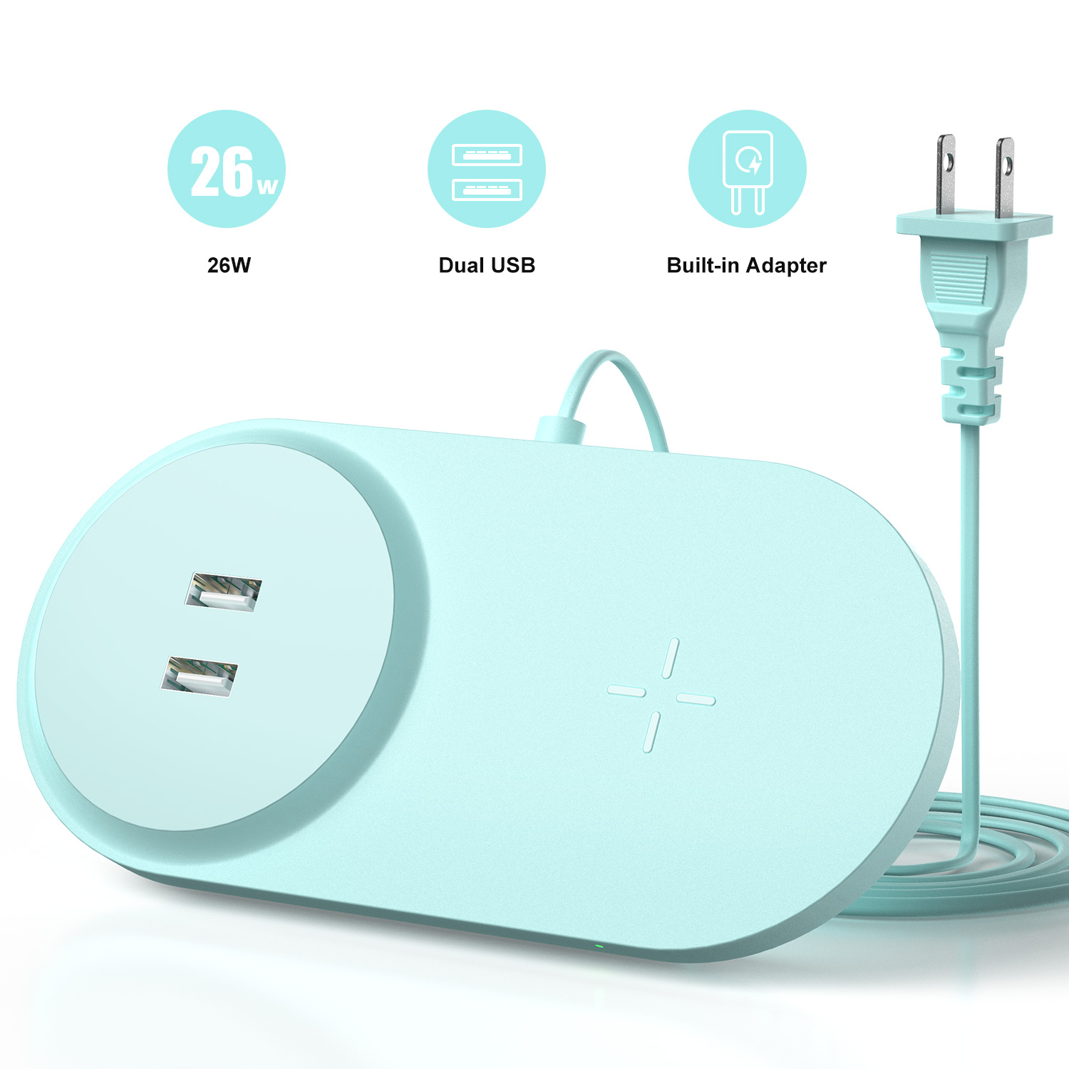 Fast Wireless Charger Dual USB 26W Wireless Charging Pad with Adapter