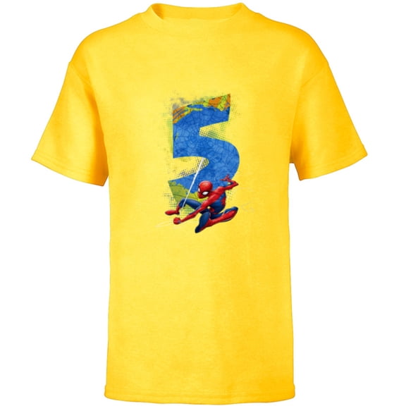 Marvel Super Heroes Spider-Man 5 Year Old Fifth Birthday - Short Sleeve T-Shirt for Kids - Customized-Yellow