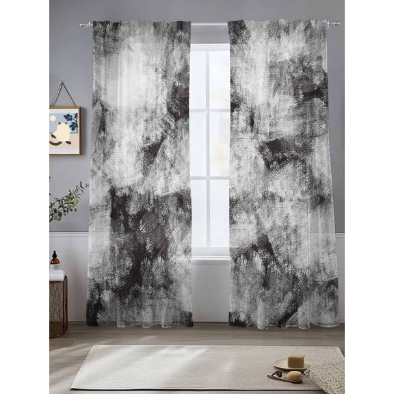 Abstract Retro Black Grey Sheer Curtains 96 Inches Long 2 Panels Light Filtering Semi Sheer Window Curtains Drapes for Bedroom Living Room 52"x96" 2  Panels