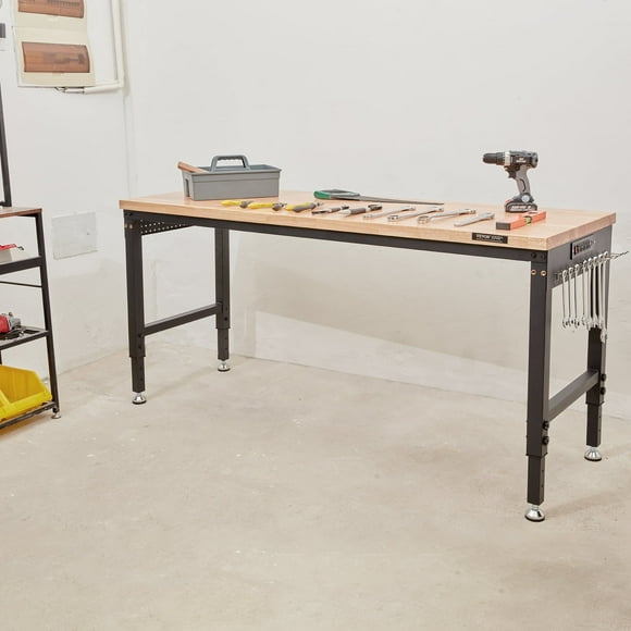 Adjustable 28-39.5" Heights Workbench, 72" L X 25" W Garage Worktable with Universal Wheels, 3000 LBS Load Capacity, with Power Outlets