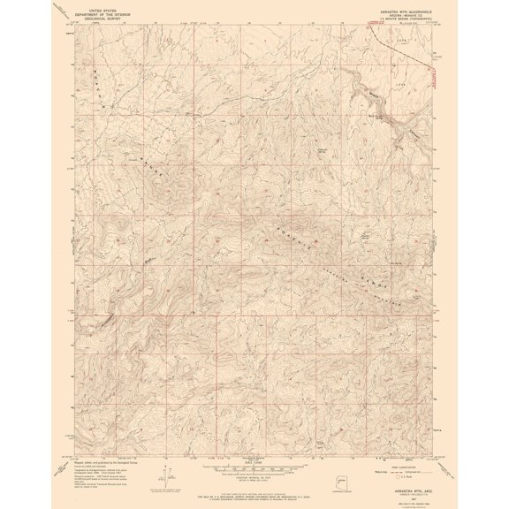 Topographical Map - Arrastra Mountains Arizona Quad - USGS 1967 - Vintage Wall Art