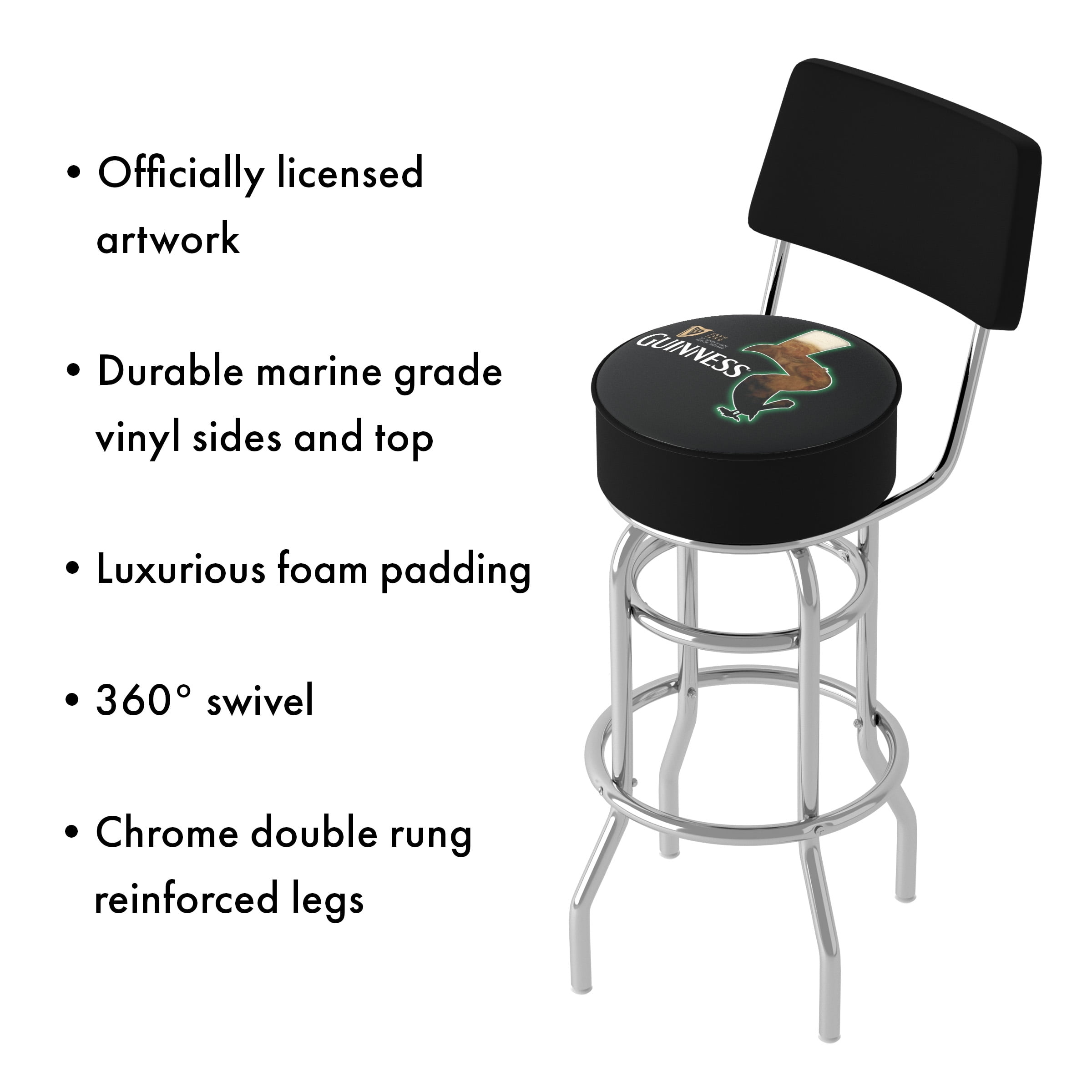 Trademark Gameroom Guinness Feathering Bar Stool with Back Rest