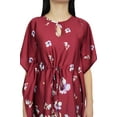 thumbnail image 5 of Bimba Womens Drawstring Floral Maroon Satin Kimono Bridesmaid Short Kaftan-6, 5 of 6